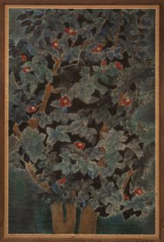 Japanese Single Panel Painting of a Camillia Tree - 496429