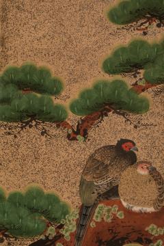 Japanese Six Panel Screen Amorous Pheasants in Venerable Garden Pine - 3128485