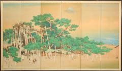 Japanese Six Panel Screen Ancient Pines On the Shore Under Silver Moon - 1279881