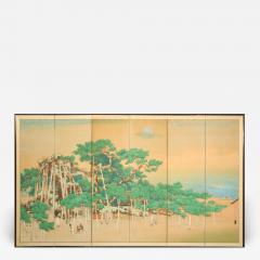 Japanese Six Panel Screen Ancient Pines On the Shore Under Silver Moon - 1280260