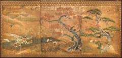 Japanese Six Panel Screen Audobon Landscape with Maple and Pine - 327597