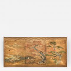 Japanese Six Panel Screen Audobon Landscape with Maple and Pine - 327686