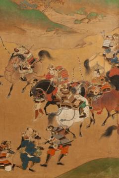 Japanese Six Panel Screen Battle Scene in Hilly Landscape from the Tales - 3119904