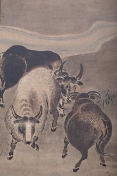 Japanese Six Panel Screen Bulls in a Gentle Landscape - 2528999