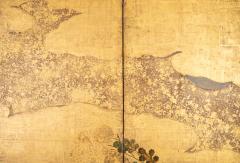 Japanese Six Panel Screen Cedar Landscape on Gold with Luminous Moon - 2696675
