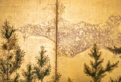 Japanese Six Panel Screen Cedar Landscape on Gold with Luminous Moon - 2696677