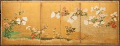 Japanese Six Panel Screen Chrysanthemums Cascading Over A Garden Fence - 3119839