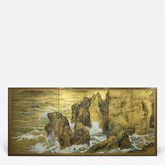 Japanese Six Panel Screen Craggy Coastal Landscape - 735388