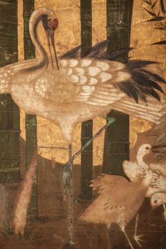 Japanese Six Panel Screen Crane Family and Bamboo Grove - 3128475