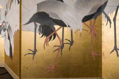 Japanese Six Panel Screen Dance of 50 Cranes on Gold Leaf - 3236724