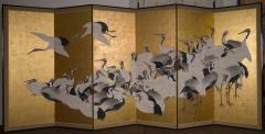 Japanese Six Panel Screen Dance of 50 Cranes on Gold Leaf - 3236742