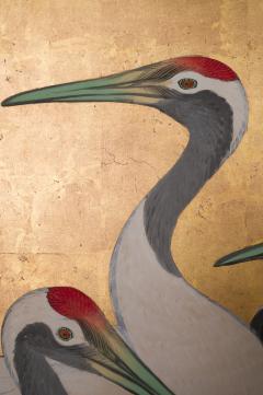 Japanese Six Panel Screen Dance of 50 Cranes on Gold Leaf - 3236745