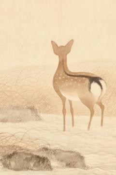 Japanese Six Panel Screen Deer in Moonlit Water Landscape - 3128416