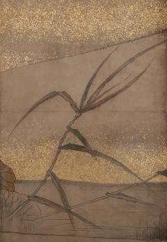 Japanese Six Panel Screen Egrets in Water Landscape with Lotus and Loquats - 2540205