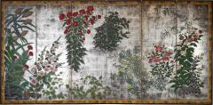 Japanese Six Panel Screen Garden Landscape on Silver - 2985156