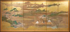 Japanese Six Panel Screen Glorious Painting of Lady Murasaki on Lake Biwa - 1662887