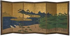 Japanese Six Panel Screen Hamamatsu Pine Tree Island  - 4340548