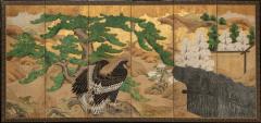 Japanese Six Panel Screen Hawk with Ancient Pine - 1771236