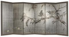 Japanese Six Panel Screen Herons in Willow - 4327461