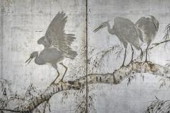 Japanese Six Panel Screen Herons in Willow - 4327474