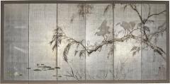 Japanese Six Panel Screen Herons in Willow - 4327694