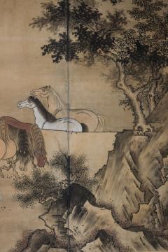 Japanese Six Panel Screen Horses In A Gentle Landscape - 3228463