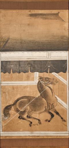 Japanese Six Panel Screen Horses in Stable - 4419787