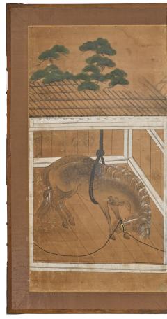 Japanese Six Panel Screen Horses in Stable - 4419788