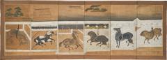 Japanese Six Panel Screen Horses in Stable - 4419966