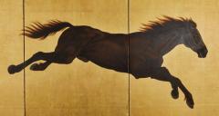 Japanese Six Panel Screen Horses on Gold Leaf - 3277591