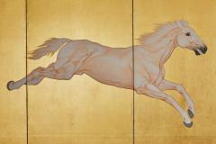 Japanese Six Panel Screen Horses on Gold Leaf - 3277604