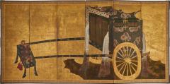 Japanese Six Panel Screen Imperial Cart Gosho guruma  - 3704893