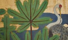 Japanese Six Panel Screen Manchurian Cranes and Pines on Gold - 3145896