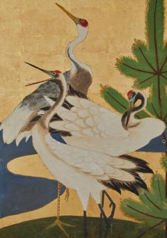 Japanese Six Panel Screen Manchurian Cranes and Pines on Gold - 3145925