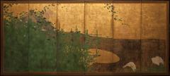 Japanese Six Panel Screen Moon Rising Over Minka Thatched Cottage  - 3187228