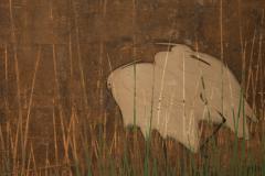 Japanese Six Panel Screen Moon Rising Over Minka Thatched Cottage  - 3187233