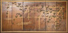 Japanese Six Panel Screen Morning Glories on a Bamboo Arbor - 2729147