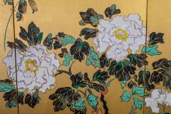 Japanese Six Panel Screen Peonies and Young Growth on Gold Silk - 3443187