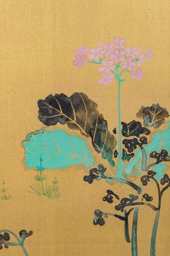 Japanese Six Panel Screen Peonies and Young Growth on Gold Silk - 3443208