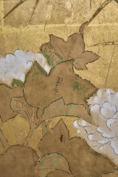 Japanese Six Panel Screen Peony and Wild Grasses on Gold - 4687671