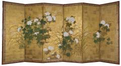 Japanese Six Panel Screen Peony and Wild Grasses on Gold - 4687674