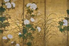 Japanese Six Panel Screen Peony and Wild Grasses on Gold - 4687677