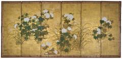Japanese Six Panel Screen Peony and Wild Grasses on Gold - 4688726