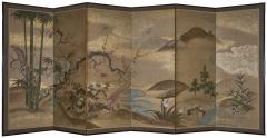 Japanese Six Panel Screen Pheasant in River Landscape - 4419790