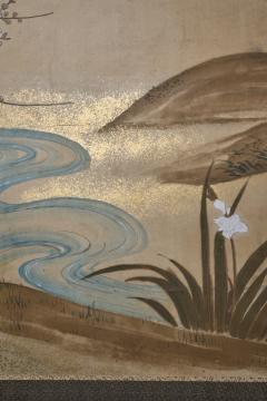 Japanese Six Panel Screen Pheasant in River Landscape - 4419793