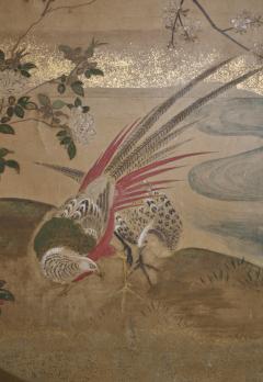 Japanese Six Panel Screen Pheasant in River Landscape - 4419795