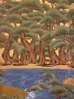 Japanese Six Panel Screen Pine Trees and Boats at Water s Edge - 2540256