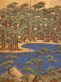 Japanese Six Panel Screen Pine Trees and Boats at Water s Edge - 2540257