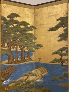 Japanese Six Panel Screen Pine Trees and Boats at Water s Edge - 2540258