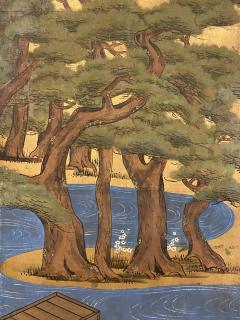 Japanese Six Panel Screen Pine Trees and Boats at Water s Edge - 2540259